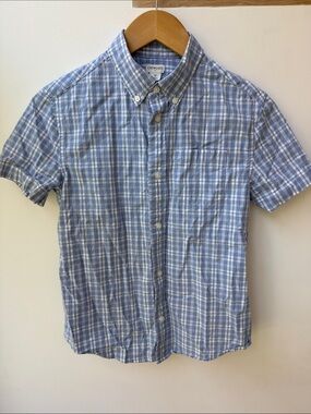 Crewcuts Blue and White Plaid Short-Sleeve Button-Down Shirt